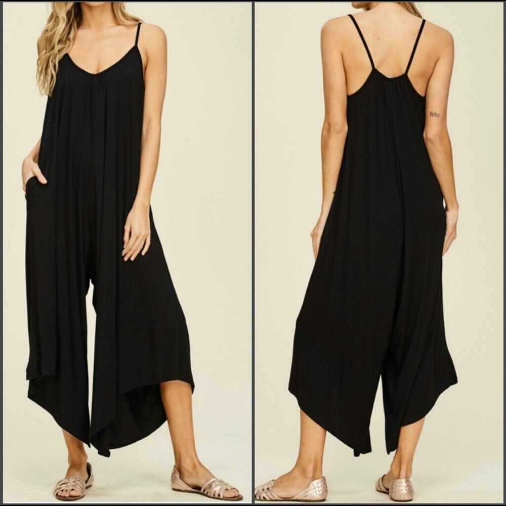 Sleeveless strap flare leg romper